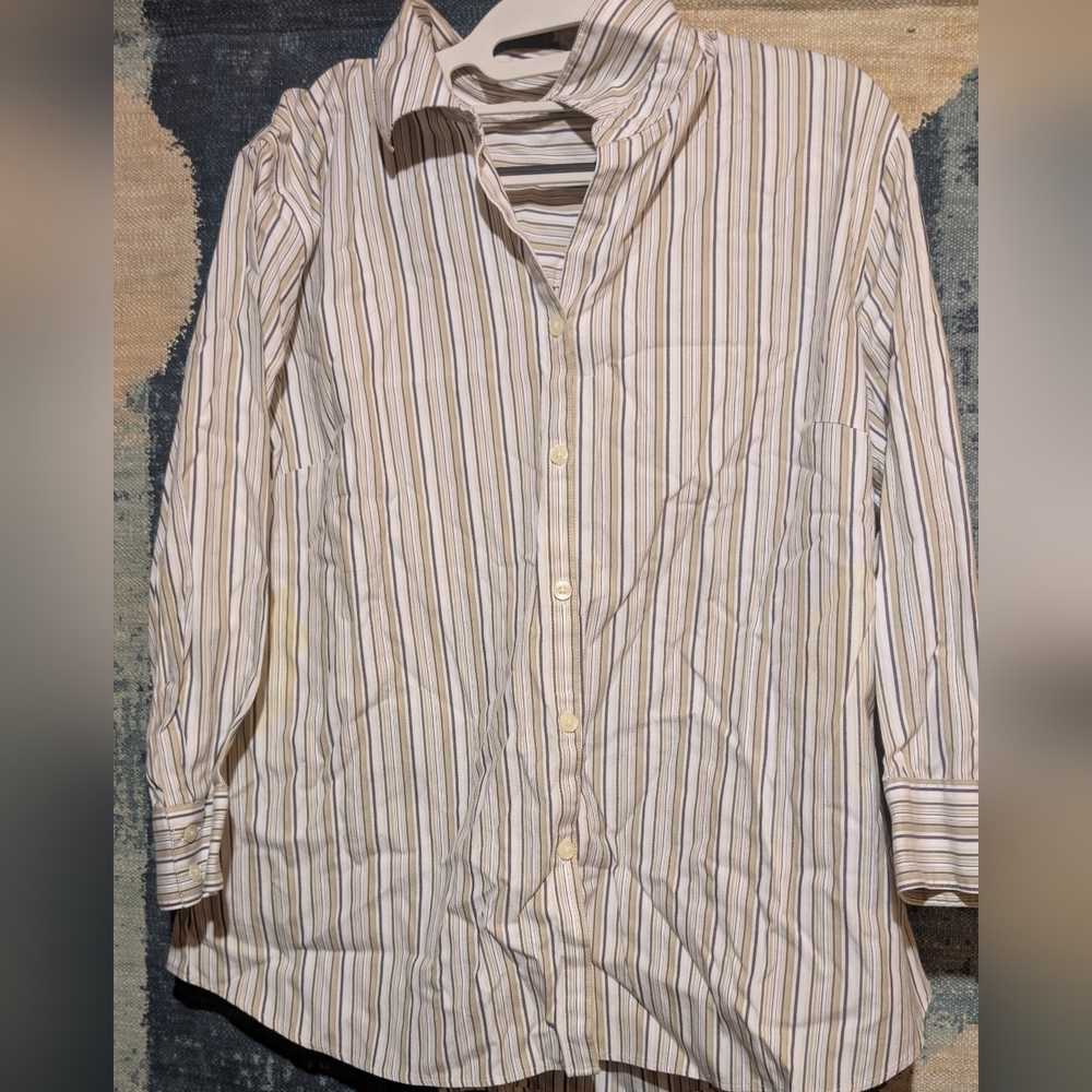 Vintage Beige Striped Button Down Shirt